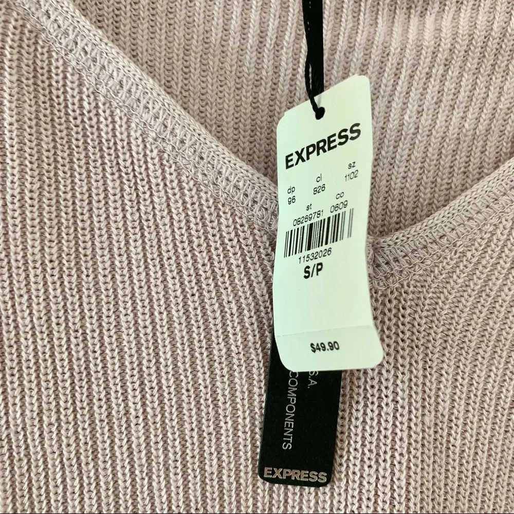 💕 EXPRESS Pink V-Neck Wide Neck Choker Sweater with Balloon Sleeves - Picture 11 of 11